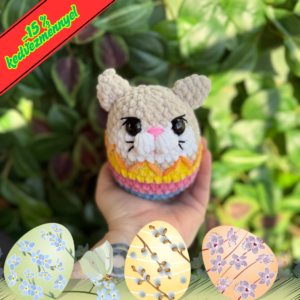 Húsvéti tojás cica | nagy | ajándék hímestojás plüssel